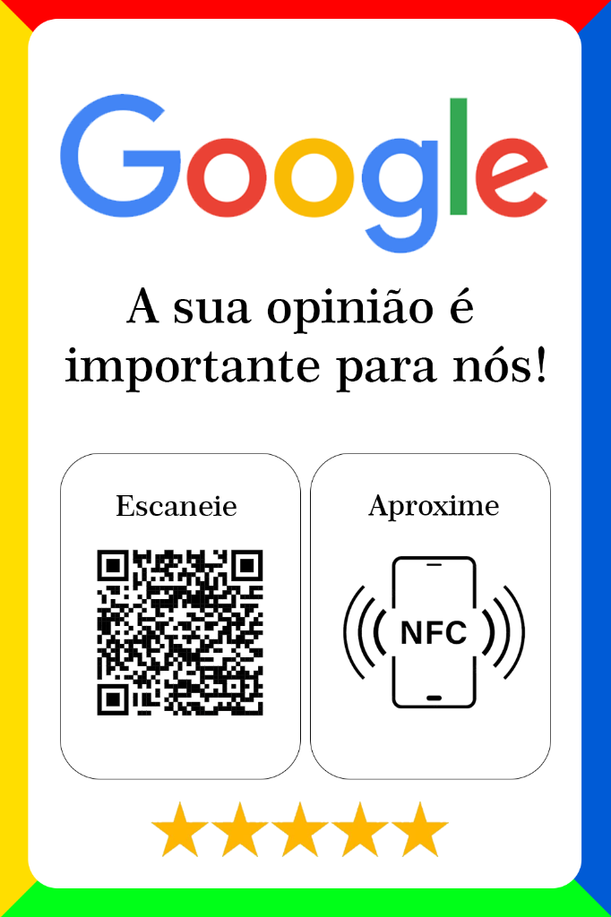 Display Acrílico Google Avaliações NFC Alphanine - 5 Estrelas